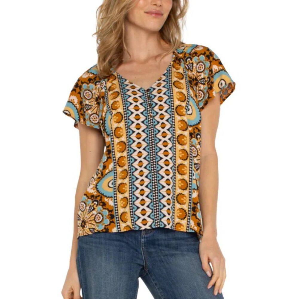 LIVERPOOL Multicolored Sz Medium Casual or Dress OCEAN JASPER Boho Raglan Shirt